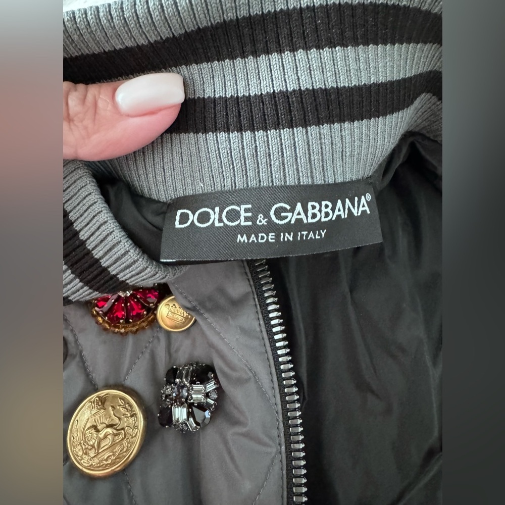 Dolce & Gabbana Embellished Crystal Bomber Jacket Grey Quilted Size S - Picture 3 of 8